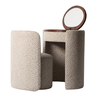 Table de toilette Roxenne beige léopard personnalisée, rembourrée, avec miroir et tabouret – Vente en gros