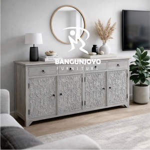 Tocador de madera de teca rústica, tocador de princesa tallado sólido - Product Image 4