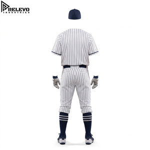 <b>Men</b> Full Baseball Uniform Kit, Retro Blue Pinstripe Button-Down Jersey, Athletic Pants, Matching Cap & <b>Striped</b> <b>Socks</b> - Product Image 2