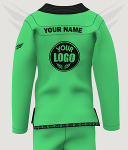 Kimono de Jiu Jitsu Brasileño Verde Premium con Logotipo Personalizado, Uniforme Ligero de BJJ de 450 g/m², Tejido Perlado, Traje de Competición de Artes Marciales - Product Image 3