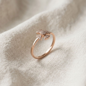 Anillo de Boda con Diseño de Flor de Cuatro Pétalos y Racimo Floral, Chapado en Oro Rosa de 14K con Diamante Cultivado en Laboratorio, Joyería Fina para Mujer, Regalo - Product Image 3