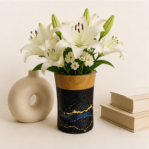 Jarrón de Flores de Madera Cósmica Pintado a Mano de Lujo, Decoración Moderna para Mesa de Salón y Hotel, Jarrón de Madera Hecho a Mano - Product Image 2