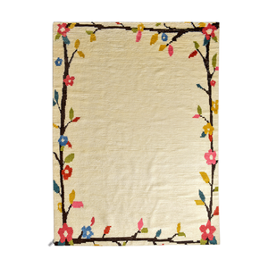 Alfombra de Lana Tejida a Mano, Color Crema, con Borde Floral, Tejido Plano, Pelo Corto, Decoración Moderna para Sala de Estar - Product Image 4
