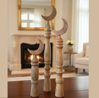 Ensemble de sculptures en bois en forme de croissant de lune, naturelles et artisanales, décorations de table pour le Ramadan et l'Aïd, ornements arabes islamiques pour la maison, vente en gros