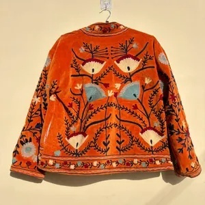 Factory Price Suzani Embroidery Velvet <b>Short</b> <b>Jacket</b> Women Button Winter Coat Bohemian Bomber <b>Jacket</b> Trendy Wholesale Top Product - Product Image 3