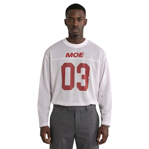 Maillot de football américain surdimensionné personnalisable en gros, avec logo personnalisé, en maille respirante, à manches longues, pour équipe, OEM, en vrac, T-shirt décontracté - Product Image 1