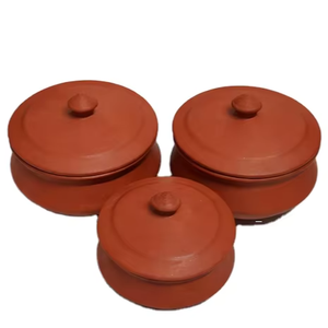 Eco-Friendly Healthy Non-Stick Rust-Proof Stocked New Design Country Style Terracotta Clay Handi Set (Set 3 Lids) Gas Cooker - Product Image 1