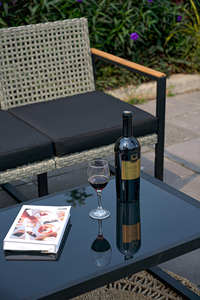 Outdoor Wicker Sofa Set with <b>Black</b> Cushions and Glass Coffee <b>Table</b> for <b>Garden</b> Patio Seating - Product Image 4