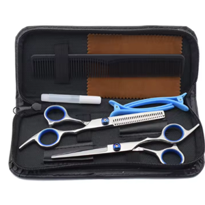 High Quality Stainless Steel Sharp Barber Thinning <b>Shears</b> Kit 6Pcs Titanium-Coated Leather Zipper Case - Product Image 1