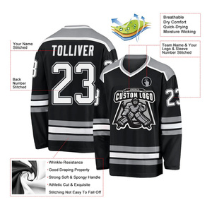 Custom Logo <b>Men's</b> <b>Black</b> Ice Hockey Jersey V-Neck Full Sleeve Sublimated Print Breathable Polyester Mesh Apparel - Product Image 3