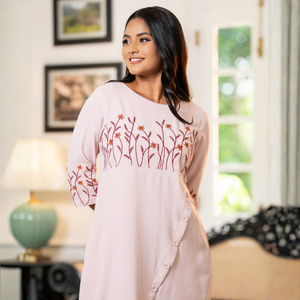 Vestido Túnica de Lino Color Lila Polvoriento, Corte Holgado - Product Image 1