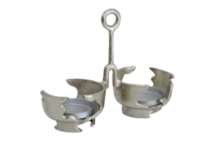 Decorative Aluminum Double Candle Holder with Handle Silver Metal Tabletop Decor Modern Festive Home Centerpiece - Product Image 2