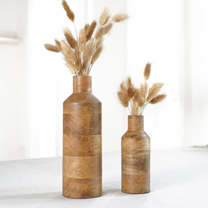 Juego de 2 Jarrones de Madera de Mango con Diseño Rústico, Jarrones de Madera con Forma de Botella para Flores, Decoración del Hogar - Product Image 1