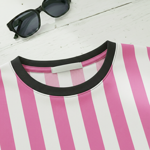 Chemise rose à rayures blanches pour femmes, produit tendance dans l'industrie du vêtement féminin, t-shirt en coton pour femmes, logo personnalisé - Product Image 6