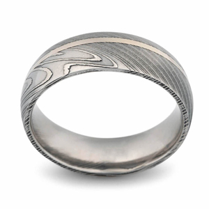 FOX IMPEX Bagues de luxe en acier Damas à motifs, faites à la main, style mariage minimaliste, bord poli, design moderne FI-DR-0016 - Product Image 4