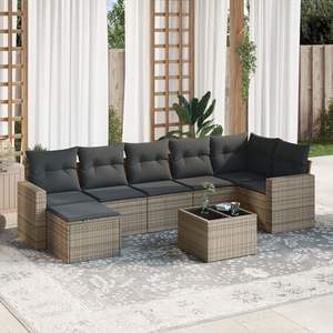 Sofa de jardin en rotin PE gris avec acier enduit de poudre et verre trempé Mobilier d'extérieur de qualité supérieure - Product Image 1