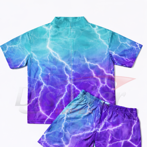 Ensemble court 2 pièces personnalisé pour homme, imprimé 3D Éclair Bleu, survêtement d'été, polo zippé et short assortis - Product Image 2