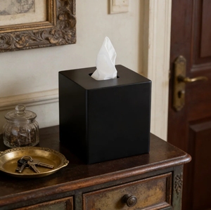 Boîte à mouchoirs en métal noir mat en gros, distributeur carré de mouchoirs, organisateur moderne et pratique, écologique, pour salle de bain et coiffeuse - Product Image 3