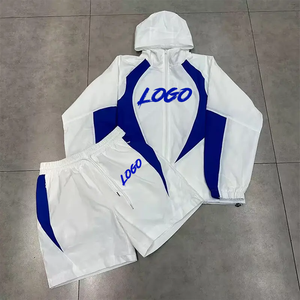 Sudadera con capucha de nailon con cremallera, impermeable, OEM, personalizada, conjunto de dos piezas para hombre, ropa de calle, chaqueta cortavientos reflectante 3M, chándal - Product Image 1