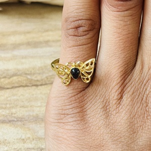 Hot Selling Trendy Butterfly Shape Brass <b>Ring</b> Gold Plated Black Onyx Modern <b>Ring</b> <b>Statement</b> Dainty <b>Ring</b> Wholesale <b>Ring</b> For Women - Product Image 6