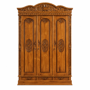 Armario Tradicional de Madera de 3 Puertas con Paneles Tallados y Puertas Abatibles con Cerradura para Dormitorio - Product Image 6