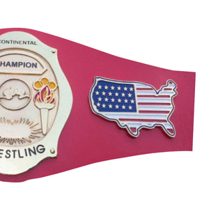 Cinturón de Campeón de Lucha Libre Continental con Diseño de Mapa de EE. UU., Placa Dorada y Correa Rosa, Cinturones de Título Coleccionables Premium - Product Image 4