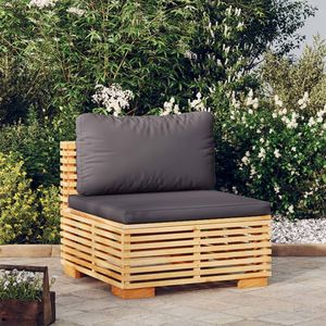 Canapé de jardin en teck avec coussins gris foncé, taille moyenne - Product Image 1