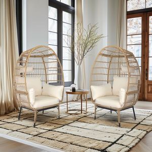 Poltrona a uovo oversize beige in vimini con supporto, cuscini per interni ed esterni, ideale per patio, portico, giardino, soggiorno o balcone - Product Image 6