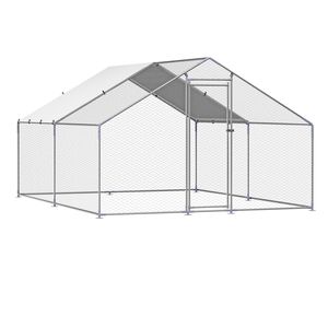 Grande Pollaio in Metallo con Tetto a Spiovente 9.8x13.1x6.5 ft, con Recinto e Chiusura di Sicurezza, Copertura per Area Esterna delle Galline - Product Image 1