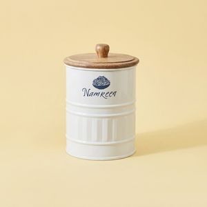 Grey Galvanized Iron <b>Kitchen</b> <b>Storage</b> Canister With Airtight Wooden Lid Vintage Metal Flour Jar For Rustic Home Decor On Sale - Product Image 2