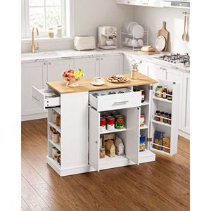Carrello da Cucina in Legno con Isola e Spazio di Archiviazione, Larghezza 42,36 Pollici, 2 Cassetti e Armadietto per Sala da Pranzo - Product Image 2