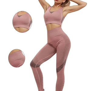Seamless Women's Yoga Set with 2 in 1 Design Short Sleeve Elastic - Product Image 4
