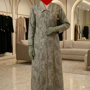 Magnifique Abaya Burqa longue et droite, imprimée, à fermeture frontale, pour usage quotidien, couleur noire, avec foulard islamique importé - Product Image 1