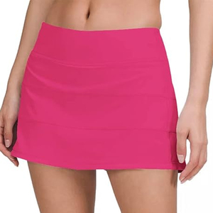 Mini-jupe sportive rose pour femme avec taille élastique et poche, respirante, couleur unie, coupe droite, vêtement de sport d'été - Product Image 2