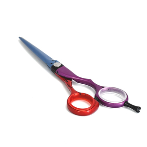Ciseaux de coiffure multicolores, lame bleue enduite, poignée inclinée, tension réglable, ciseaux professionnels de salon - Product Image 5