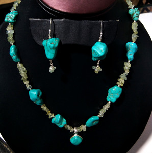 Natural Turquoise Aquamarine Gemstone Beaded Snake Chain Necklace Matching Bohemian Style Earring 925 Sterling Silver Handmade - Product Image 6