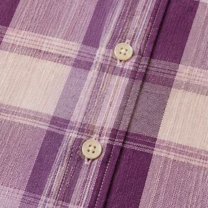 Chemise à manches longues pour homme en coton à carreaux violet prune et beige, décontractée, boutonnée, personnalisable, vente en gros, vêtements de mode - Product Image 4