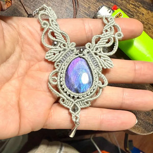 Handmade Macrame Labradorite Buddhism Ball Necklace Natural Rainbow Gemstone Oval <b>Pendant</b> Bamboo Chain Boho Healing Jewelry - Product Image 1