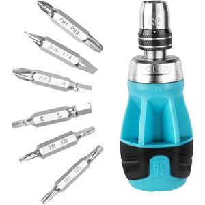 Tournevis à cliquet court en acier S2 de qualité supérieure, 12 en 1, multi-embouts, avec mécanisme de chargement rapide - Product Image 1