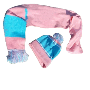 Conjunto de 2 piezas de lana 100% premium bicolor de la hermandad americana - Bufanda, gorro y guantes de punto jacquard rosa y azul - Legacy Gear - Product Image 1