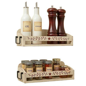 Juego de 2 Estantes de Almacenamiento de Especias de Madera de Dos Niveles para Cocina Moderna Estilo Rústico - Product Image 1