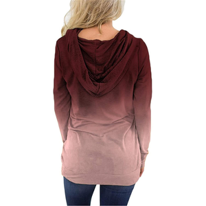 Sudadera de Punto con Capucha y Manga Larga en Color Degradado, con Bolsillo, Corte Holgado, Informal, para Mujer, Ropa de Otoño - Product Image 2