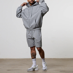 Hot Selling Custom Men's Cotton <b>Tracksuit</b> Oversize Zip Hood Shorts Solid Heavyweight Winter Breathable Sports Casual <b>Tracksuit</b> - Product Image 6