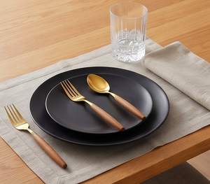 Juego de 4 cubiertos chapados en oro con mangos de madera, utensilios de cocina de lujo, vajilla, utensilios para servir, para uso en el hogar, hoteles y cafeterías. - Product Image 5