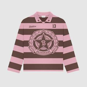 เสื้อรักบี้แขนยาวผ้าคอตตอนเนื้อหนัก 240 GSM สีน้ำเงินดำลายทาง ปักโลโก้ตามสั่ง เสื้อโปโลรักบี้ชาย - Product Image 6