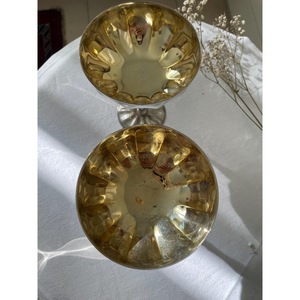 Vintage Stainless Steel Champagne Coupes Gold Rimmed Round <b>Goblets</b> Handmade Party Set of 2 - Product Image 3