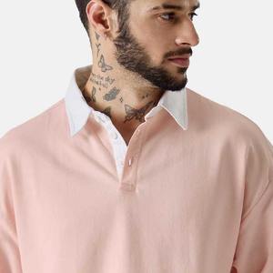 Camisa Oxford Casual de Manga Corta para Hombre, Color Rosa Sólido, Corte Regular, Transpirable, Tejido de Poliéster, Logotipo Frontal - Product Image 4