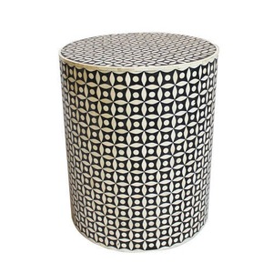 Taburete Otomano con Incrustaciones de Hueso y Motivos Florales, Cilíndrico, para Sala de Estar, Dormitorio, Hotel, a Precio de Mayoreo - Product Image 3