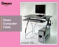 Bureau d'ordinateur moderne en verre pour PC, bureau d'étude et de travail, usage commercial, Global Orbit GO-1495, surface métallique, origine Taïwan, emballage postal