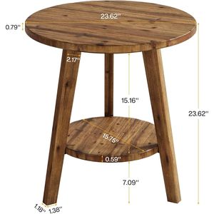 Farmhouse Style Wood <b>Round</b> End <b>Table</b> <b>with</b> <b>Storage</b> Shelf As Sofa <b>Side</b> <b>Table</b> or Nightstand for Living Room Coffee <b>Tables</b> - Product Image 2